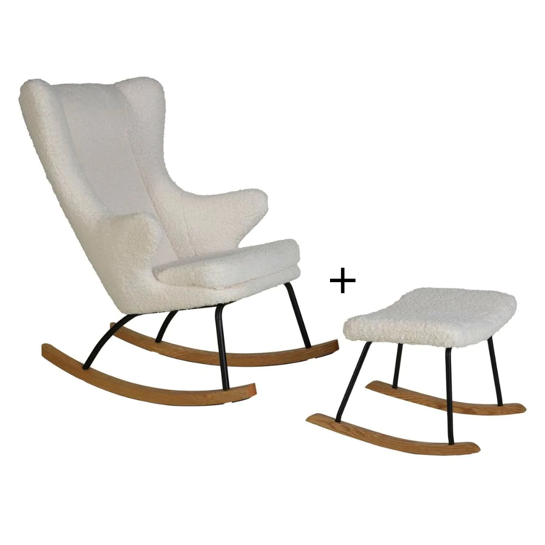 Quax Quax Mama Rocking De Lux Chair + Hocker Bundle Quax Teddy White - Hola BB