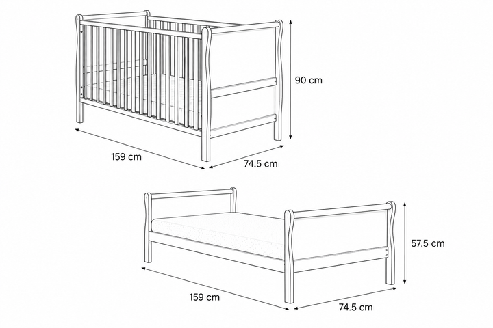 Woodies Noble 2 In 1 Lit Évolutif 70X140Cm - Vintage