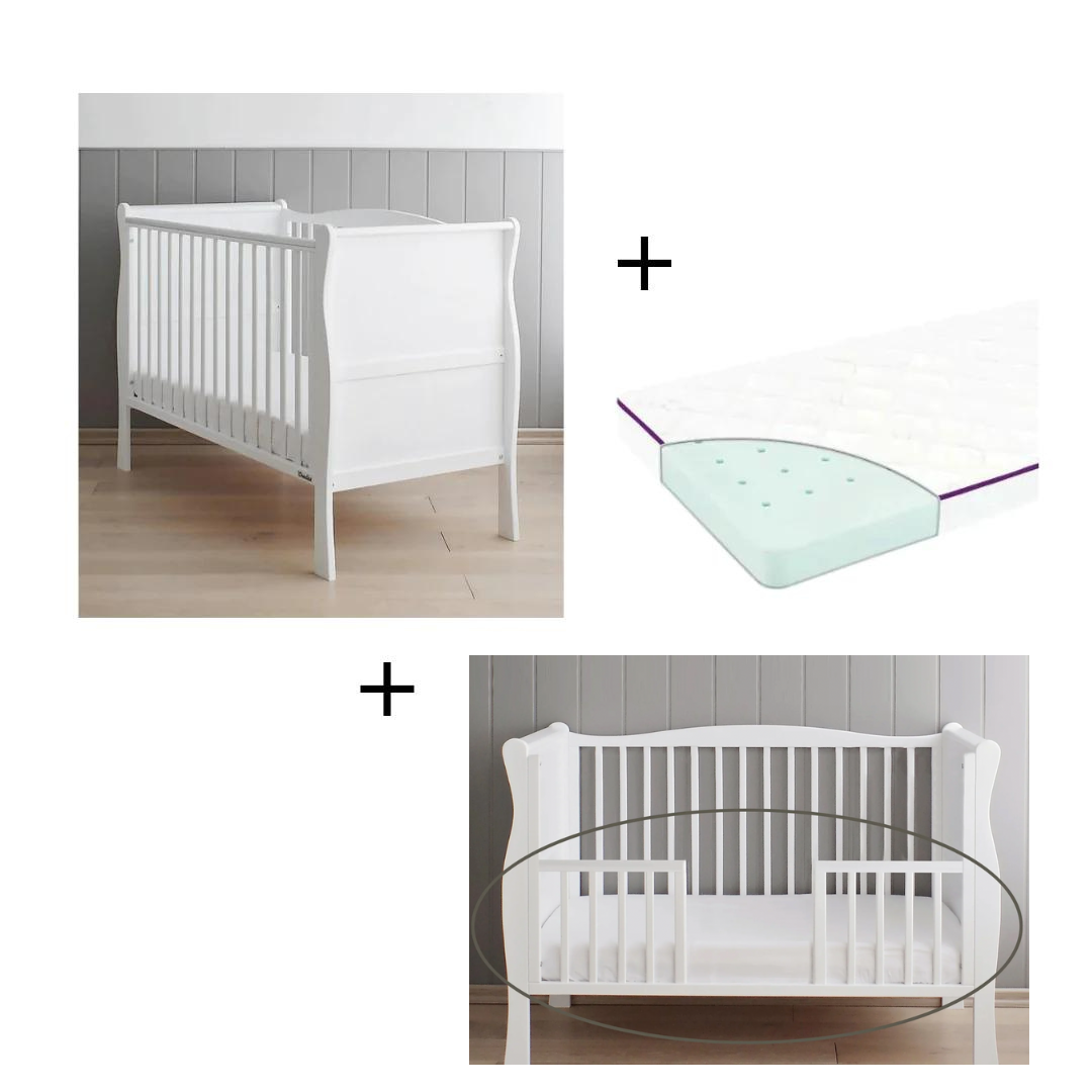 Woodies Woodies Noble White Cot + Day bed side + Mattress  - Hola BB