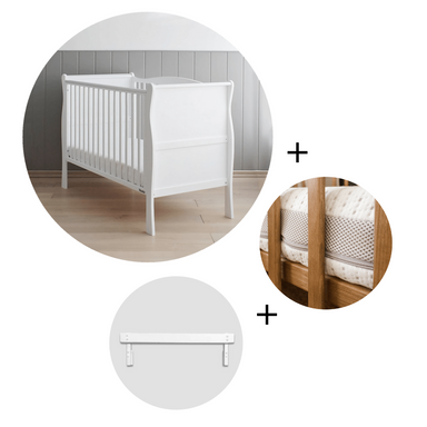 Woodies Woodies Noble White 2 in 1 Cot Bed + Mattress + Toddler Rails  - Hola BB