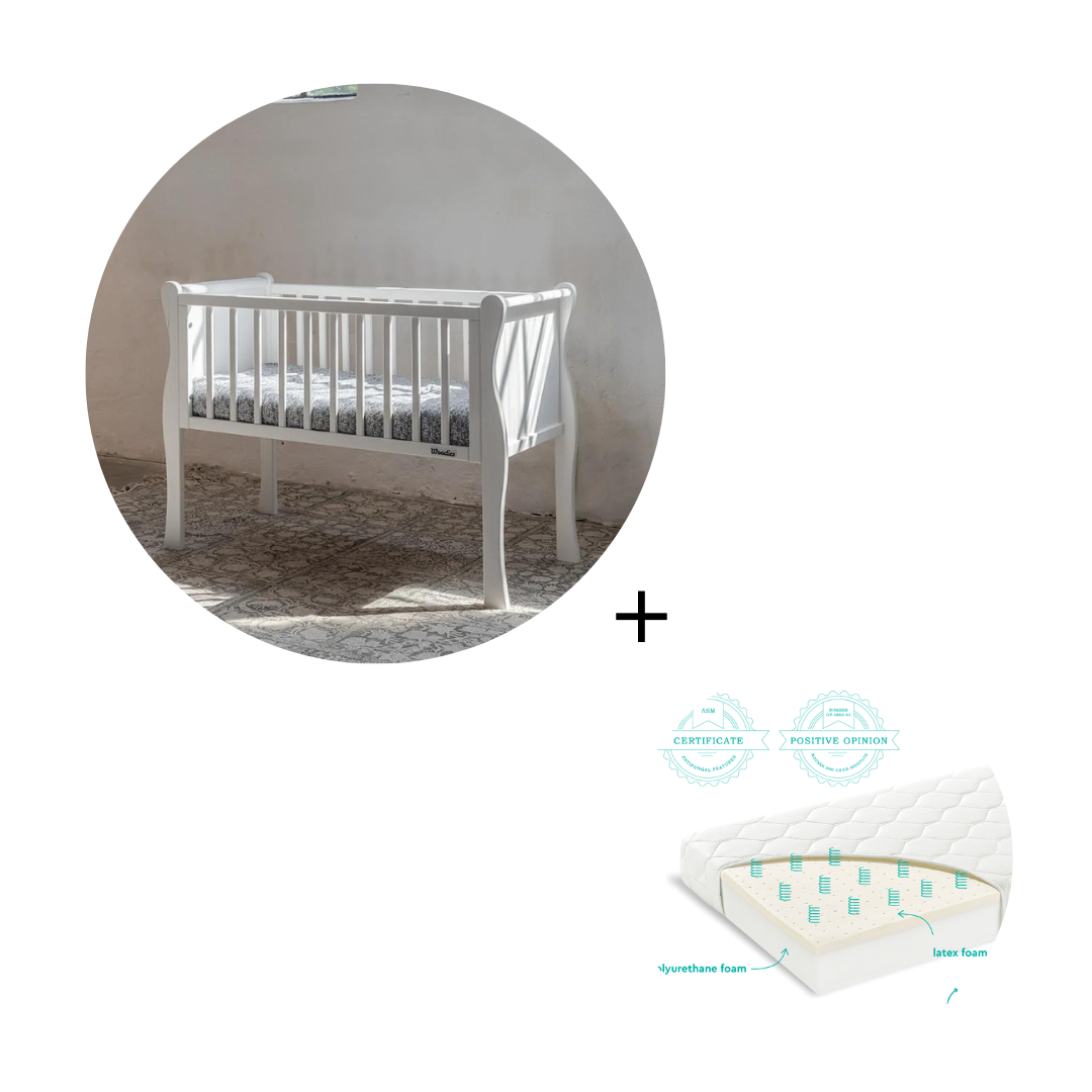 Woodies Noble Mini Crib + Mattress - White  - Hola BB